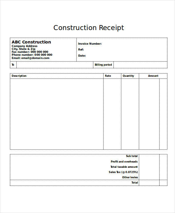 Construction Receipt Template