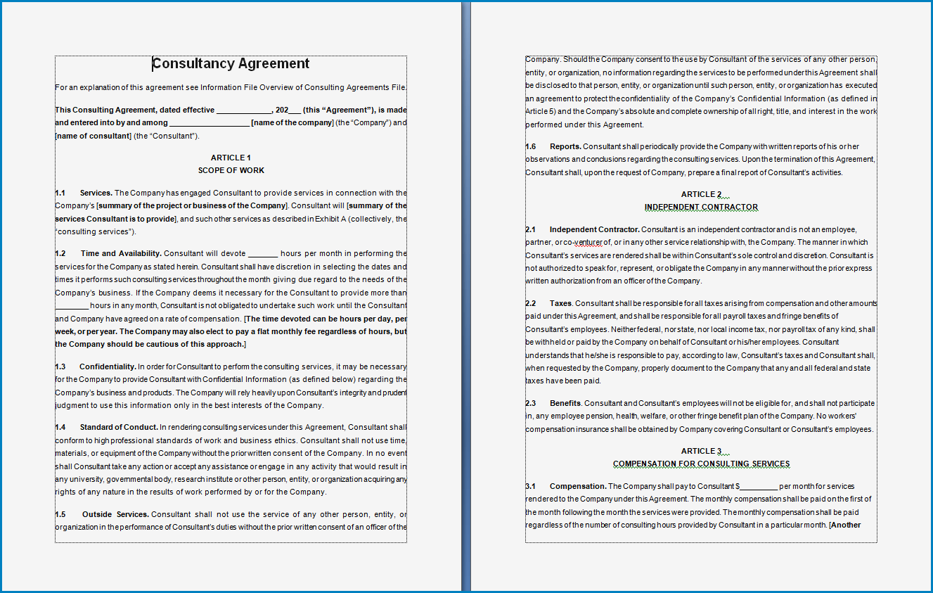 Free Printable Consultancy Agreement Template