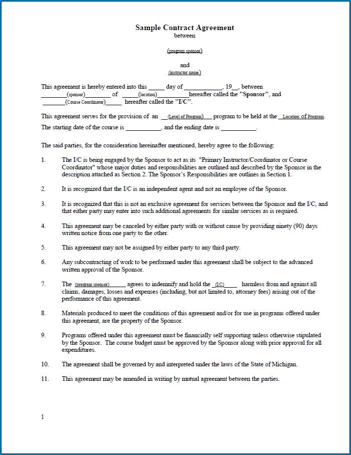 Free Printable Contract Between Two Parties