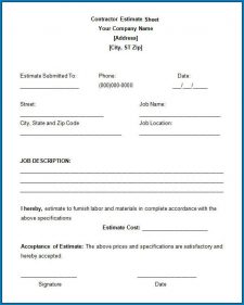 √ Free Printable Contractor Estimate Form