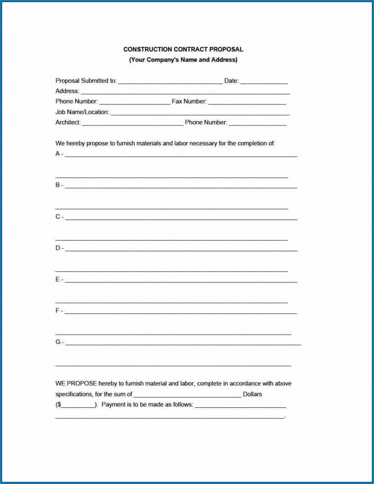 √ Free Printable Contractor Proposal Form 5331