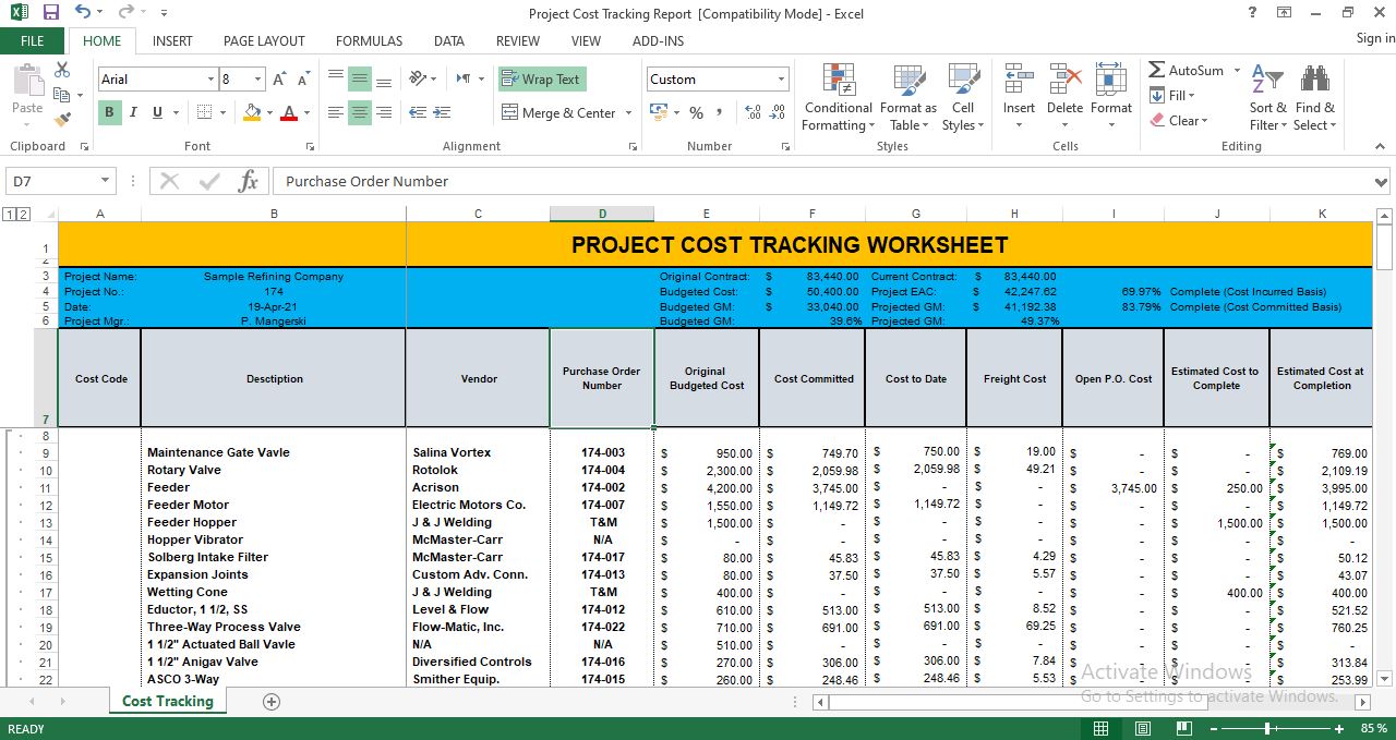 Cost Tracker Template Example