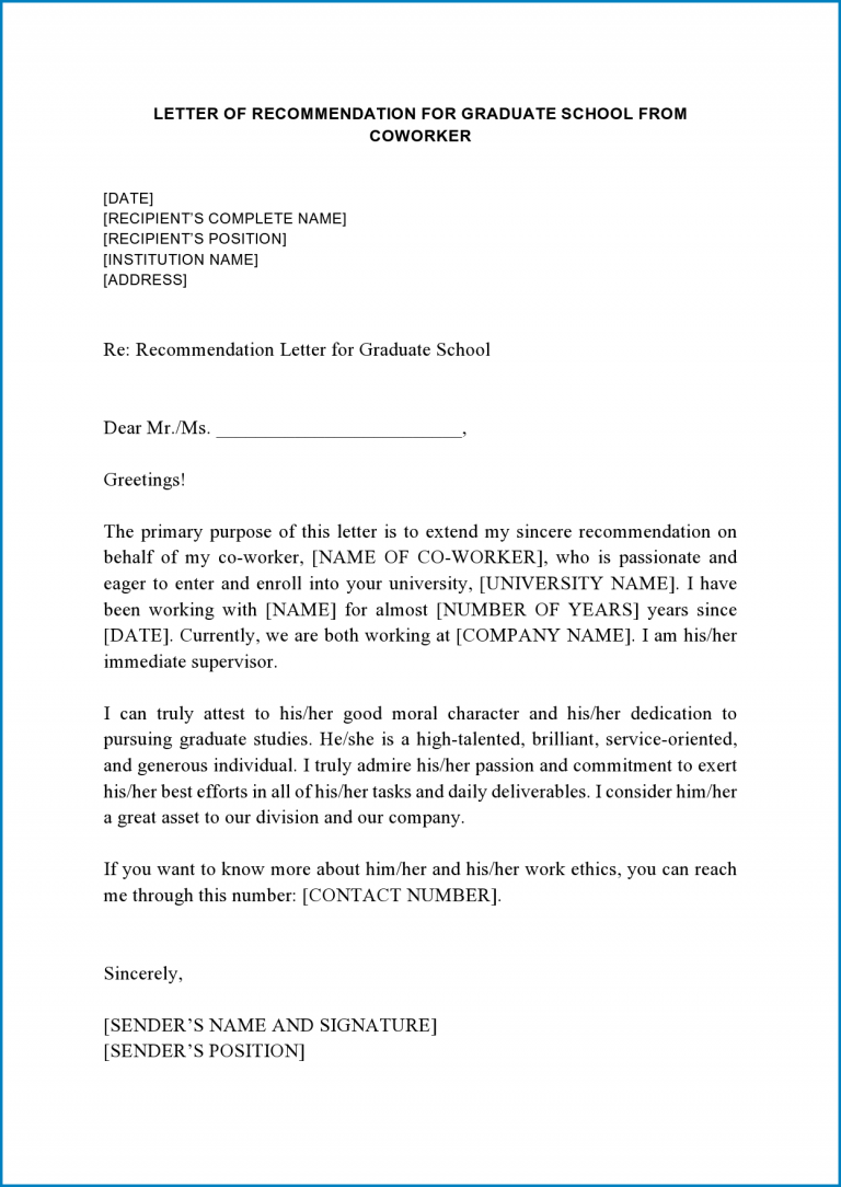 √ Coworker Letter Of Recommendation Template