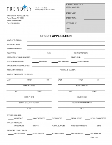 √ Free Printable Credit Application Form for Business