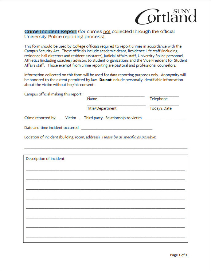 Crime Incident Report Template