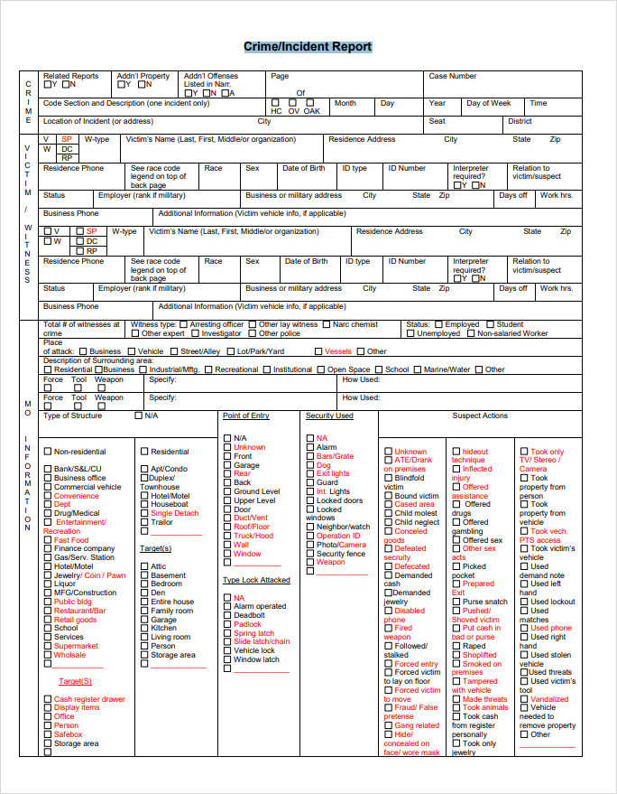 Crime or Incident Report Form