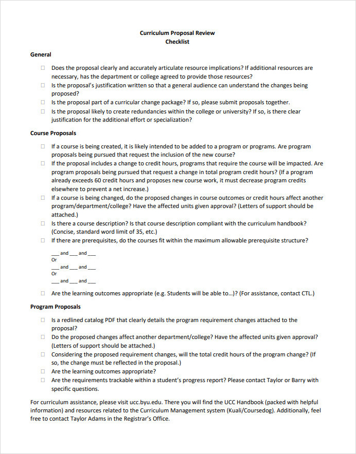 Curriculum Proposal Review Checklist Template