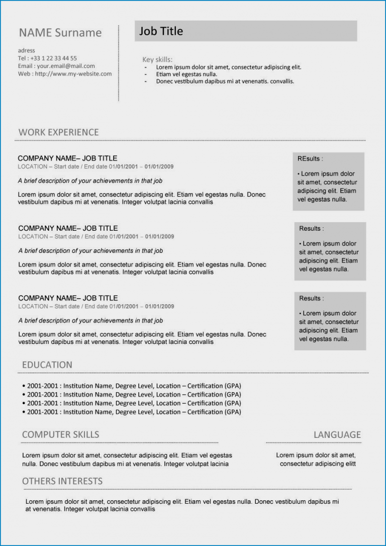 √ Free Printable Curriculum Vitae Template Word