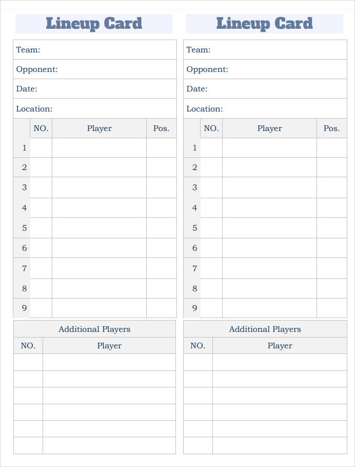 Custom Baseball Lineup Card Template