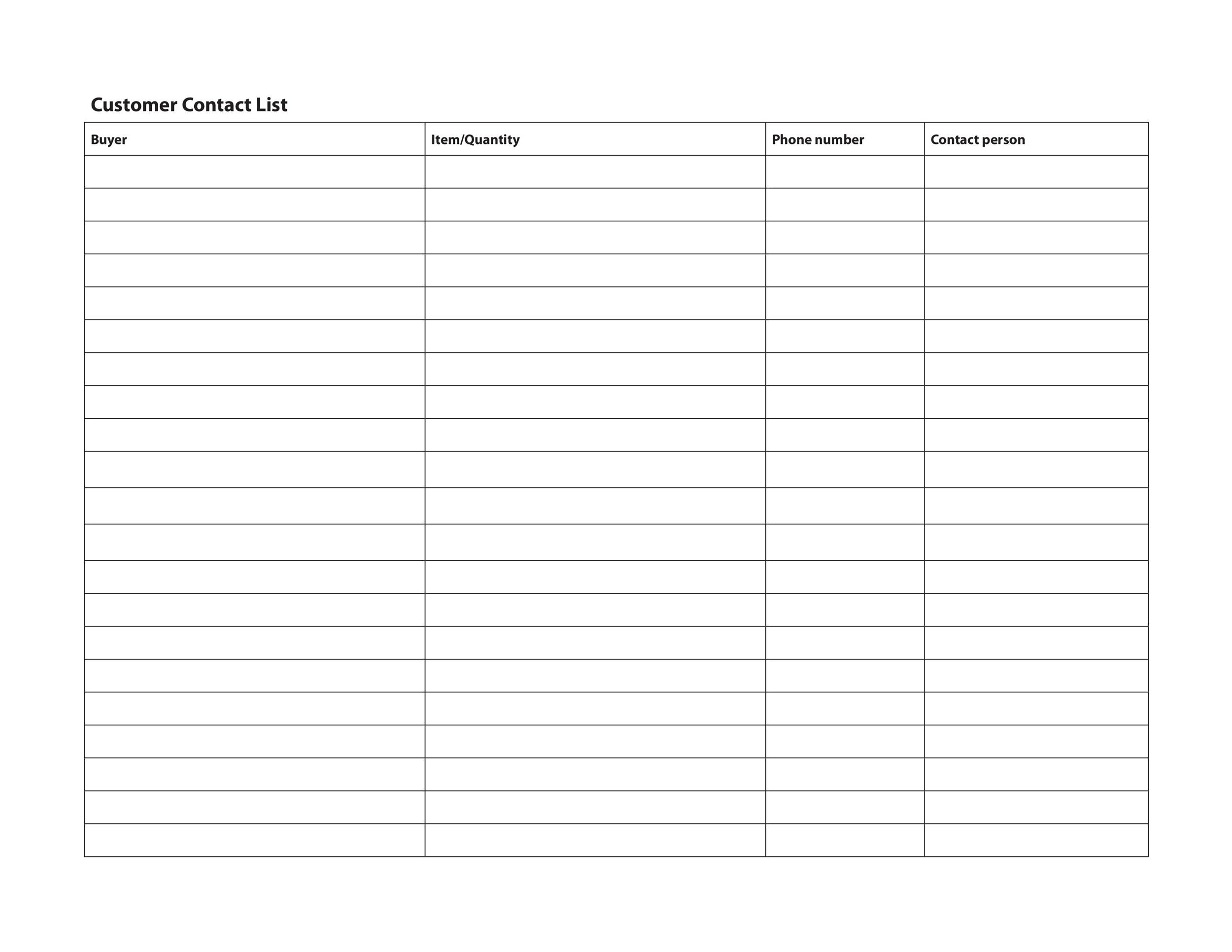 Customer Contact List Template Sample