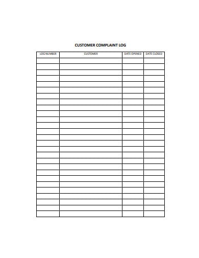 Customer Service Complaint Log Template Sample