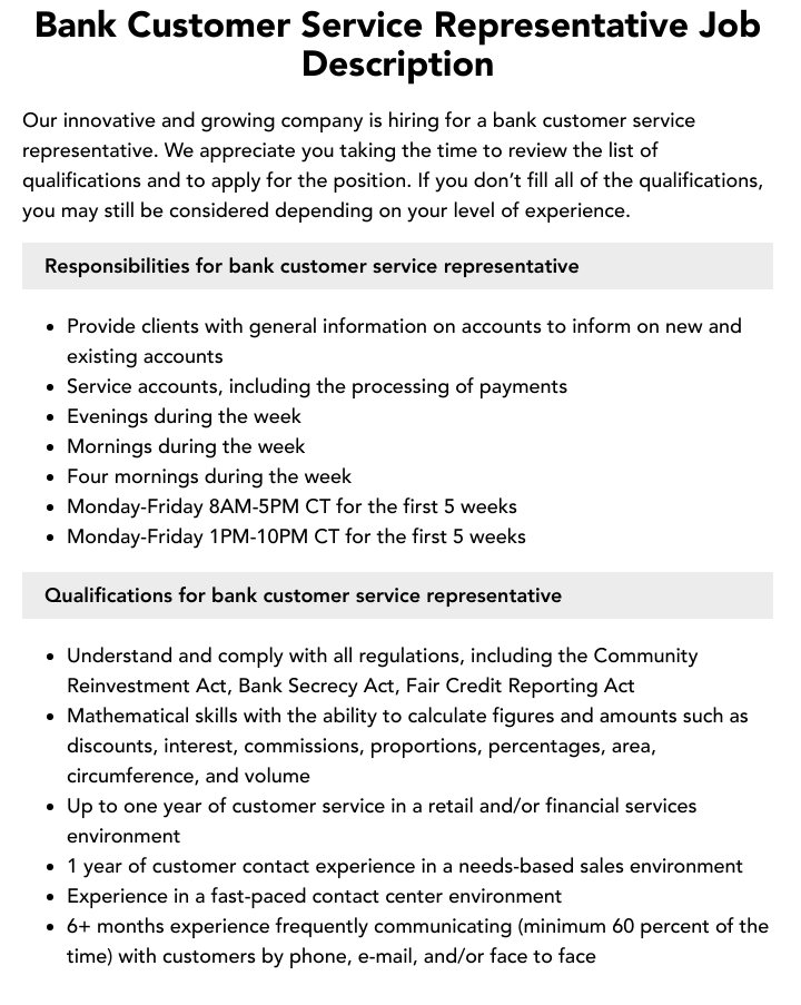 Customer Support Representative Duty List Template Sample