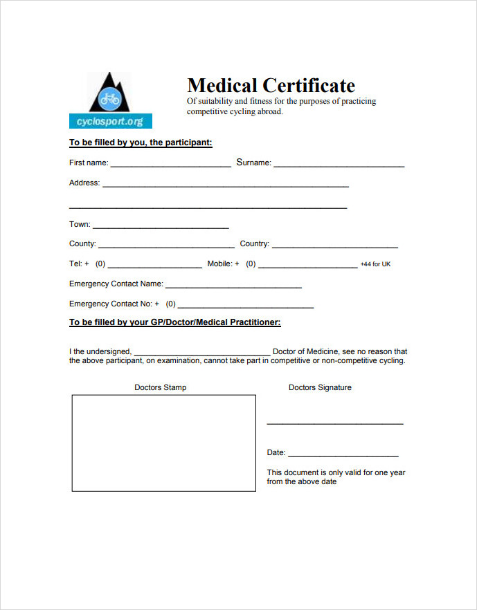 Cyclosport Medical Certificate Template