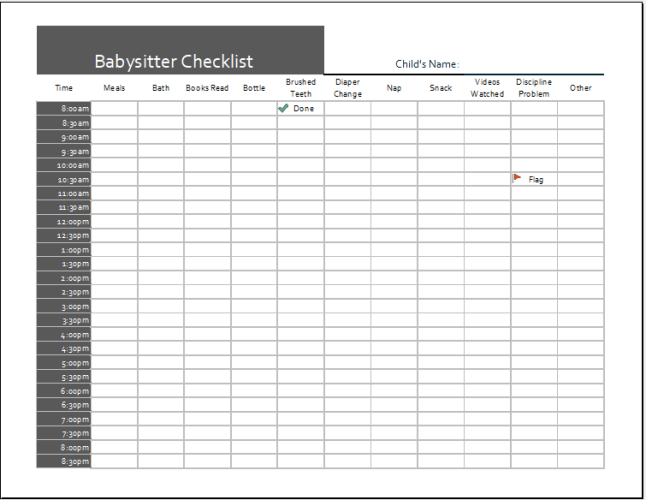 √ Daily Baby Care Checklist For Home Nursing (Excel)