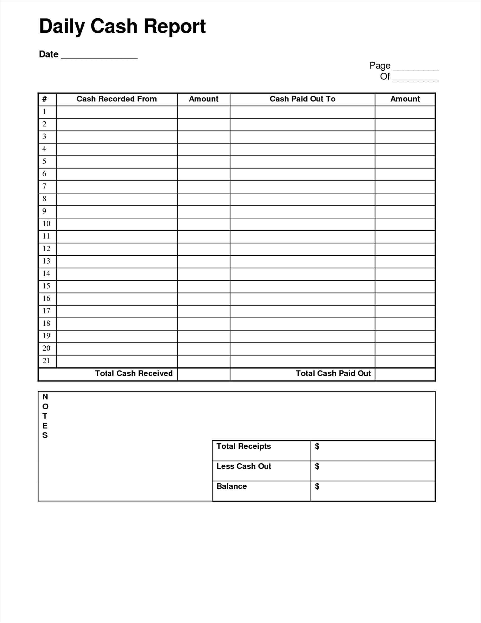 Daily Cash Sheet Template Example