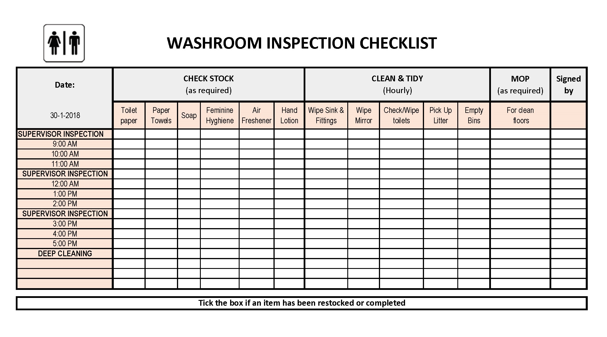 Daily Cleaning Inspection Sheet Template Example