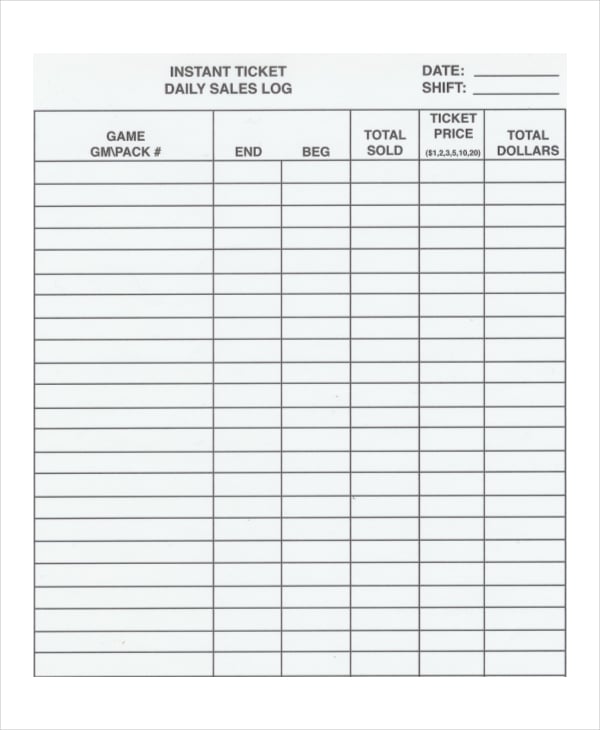 Daily Sales Register Template Example