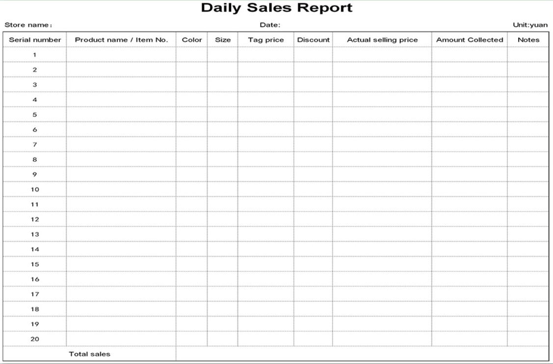 Daily Sales Register Template