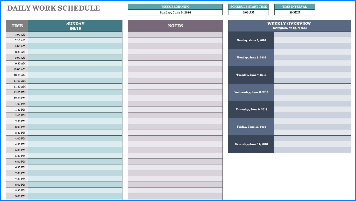 Daily Schedule Template Sample