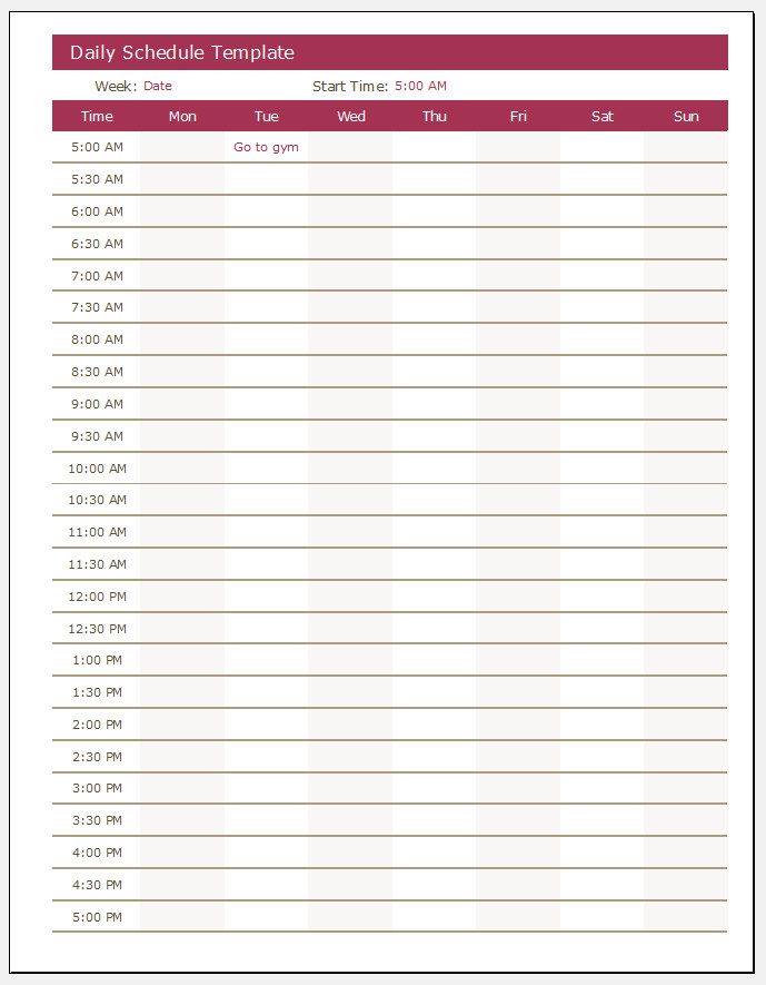 Free Printable Daily Schedule Template