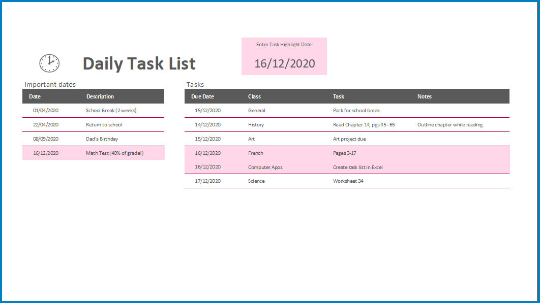 Free Printable Daily Task List Template Excel