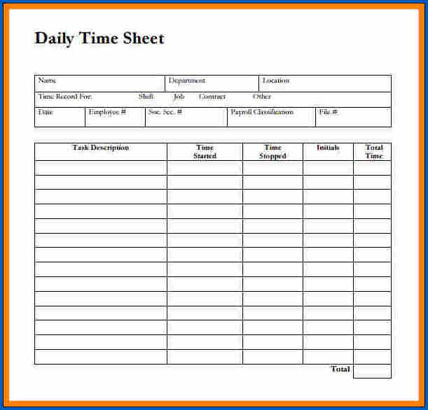 Daily Time Sheet PDF Sample