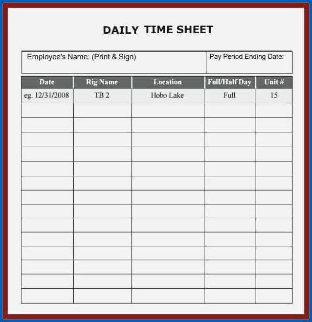 Daily Timesheet Template Example