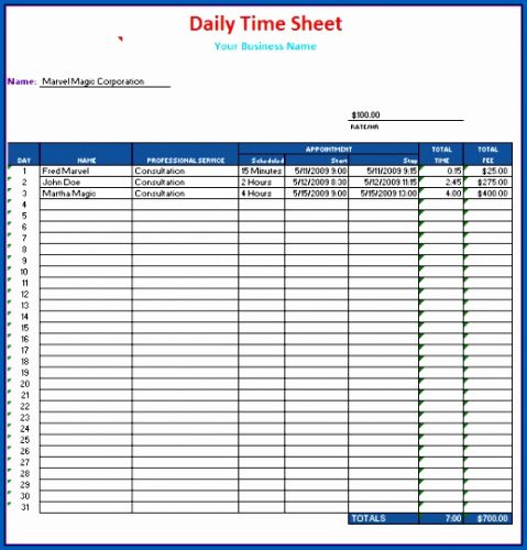 √ Free 4+ Samples of Daily Timesheet Template Excel