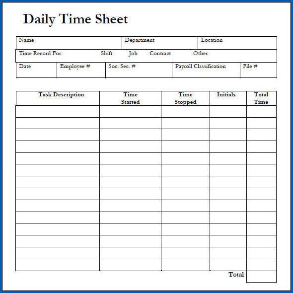 Daily Timesheet Template Sample