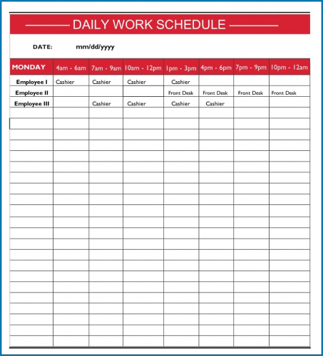 √ Free Printable Daily Work Schedule Template