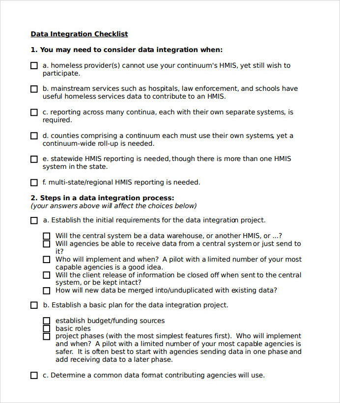 Data Integration Checklist Template