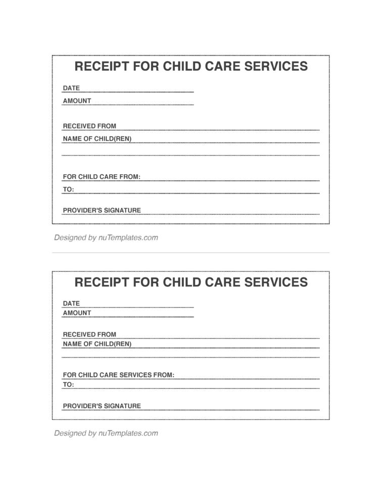 √ Printable Daycare Receipt Template