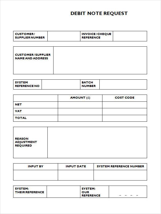 Debit Note Request Form