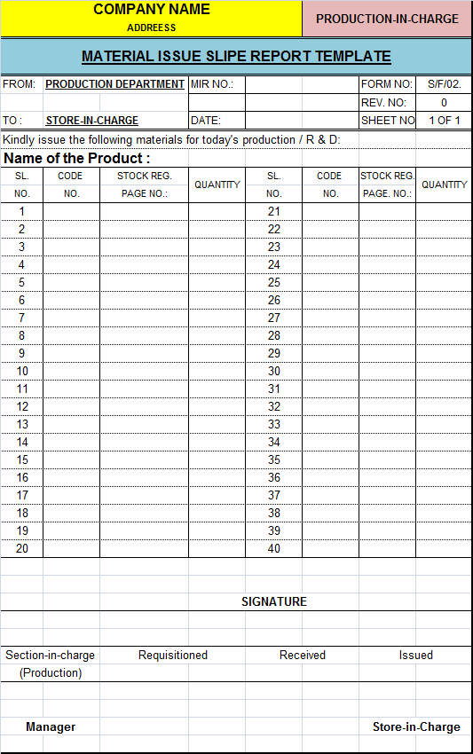 Diesel Issue Slip Template Example