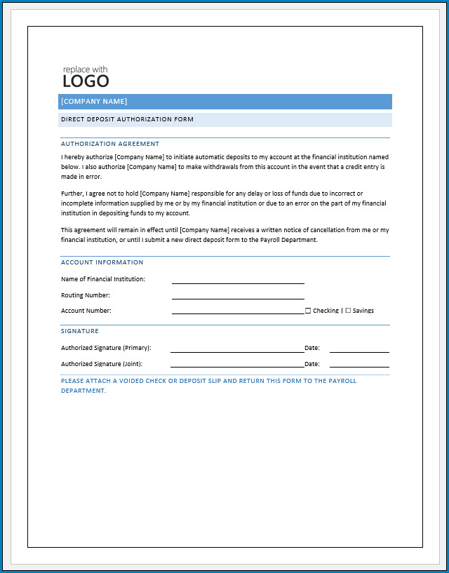 Free Printable Direct Deposit Authorization Form