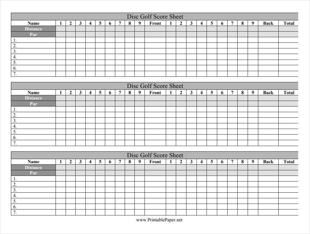 Disc Golf Score Sheet Template