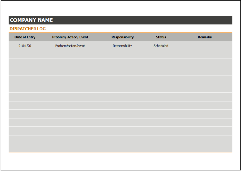 Dispatcher Logbook Template