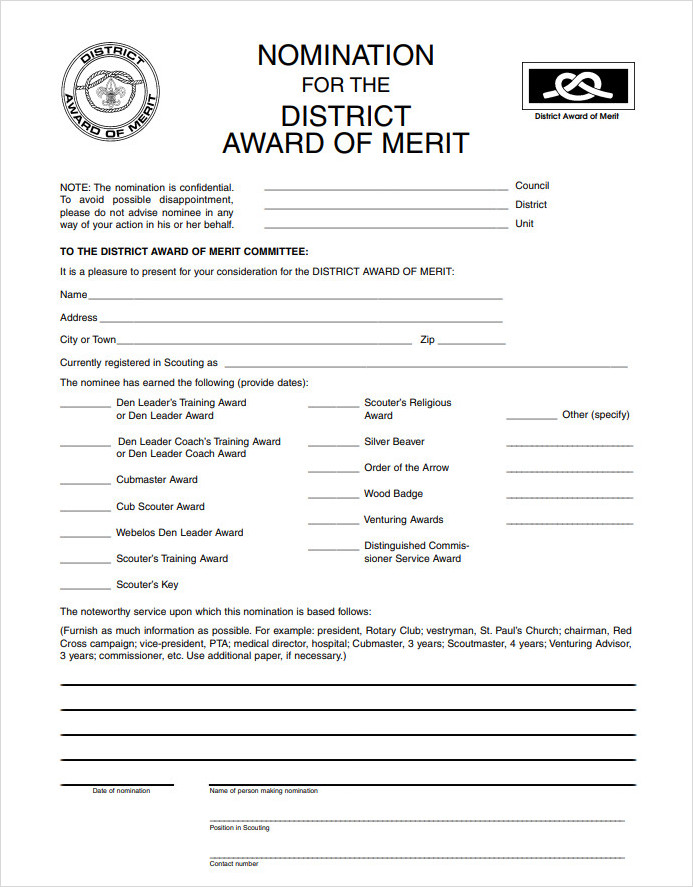 District Award of Merit Certificate Template