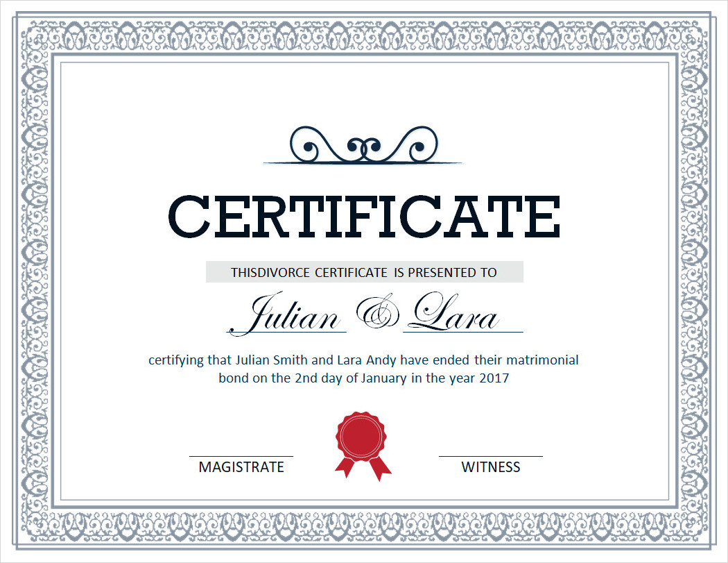 Editable Divorce Certificate Template