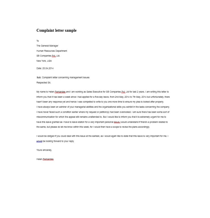 Employee Complaint Form Template