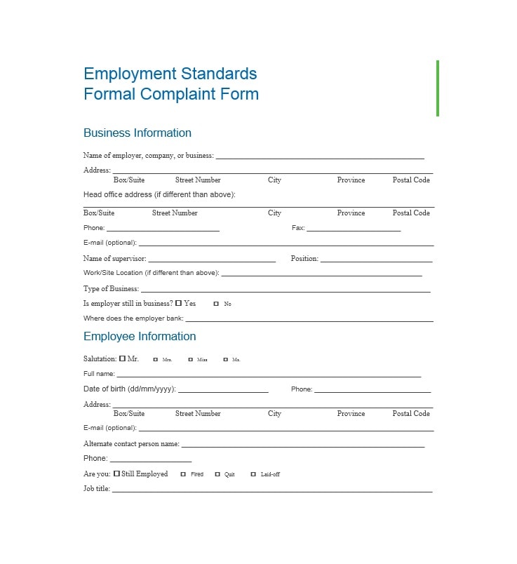 Employee Complaint Form Template