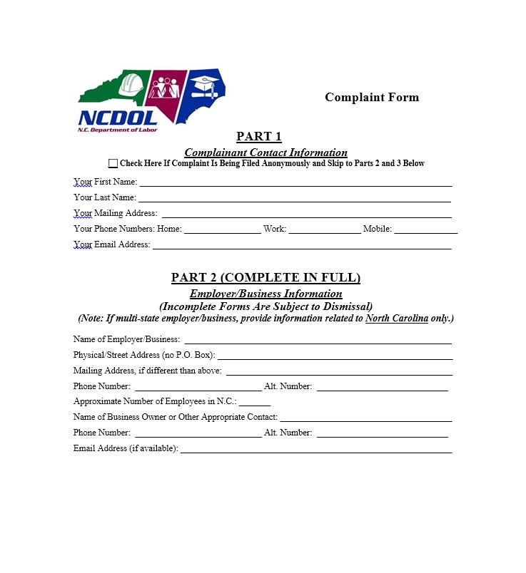 Employee Complaint Form Template