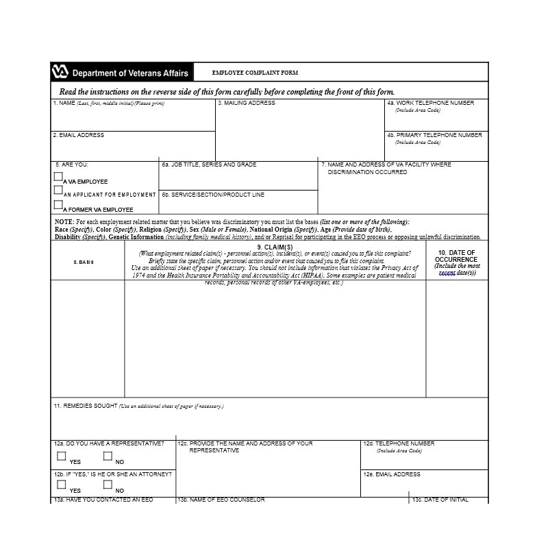 Employee Complaint Form Template