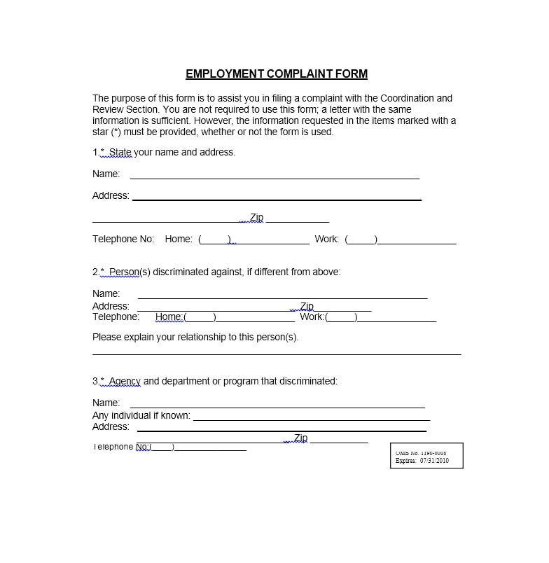 Employee Complaint Form Template