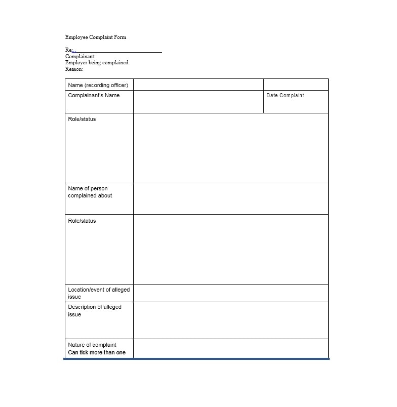 Employee Complaint Form Template