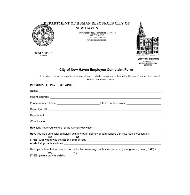 Employee Complaint Form Template