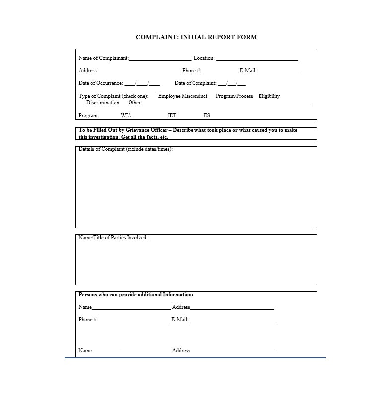 Employee Complaint Form Template