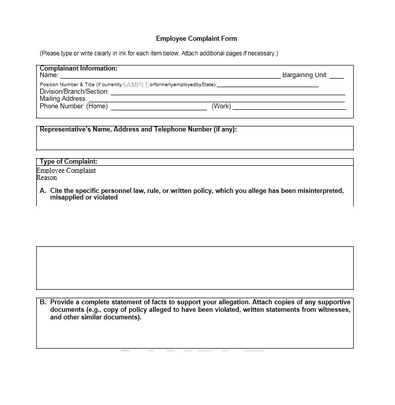 Employee Complaint Form Template