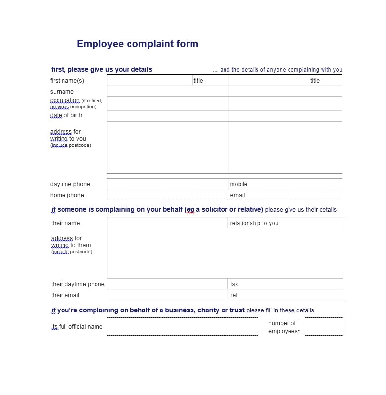 Employee Complaint Form Template