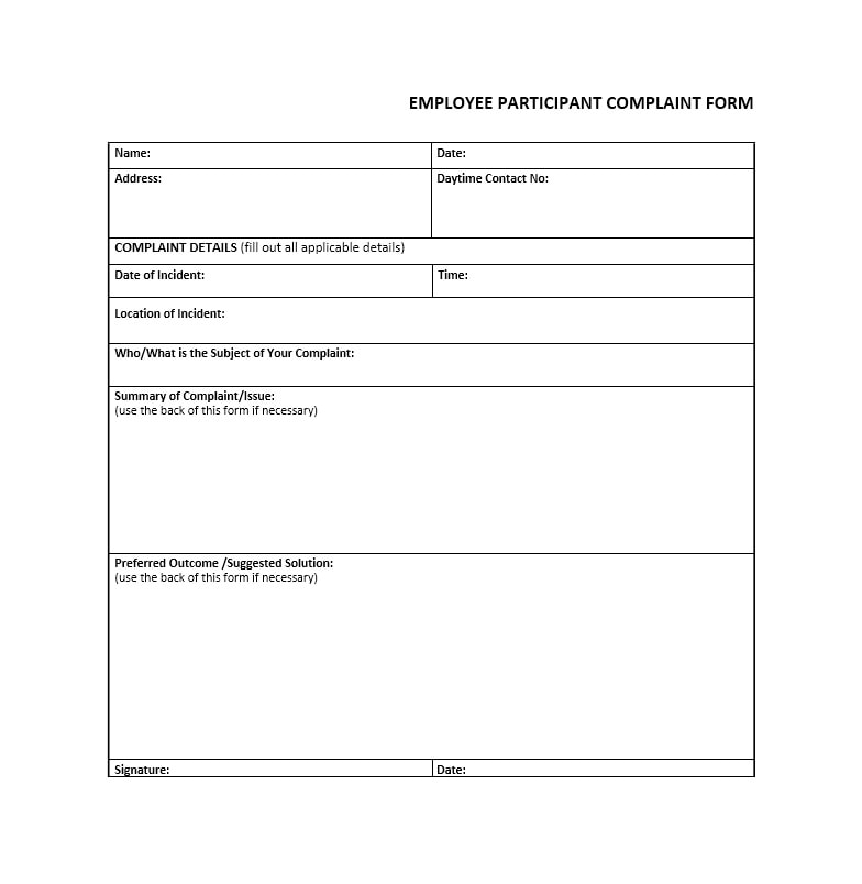 Employee Complaint Form Template